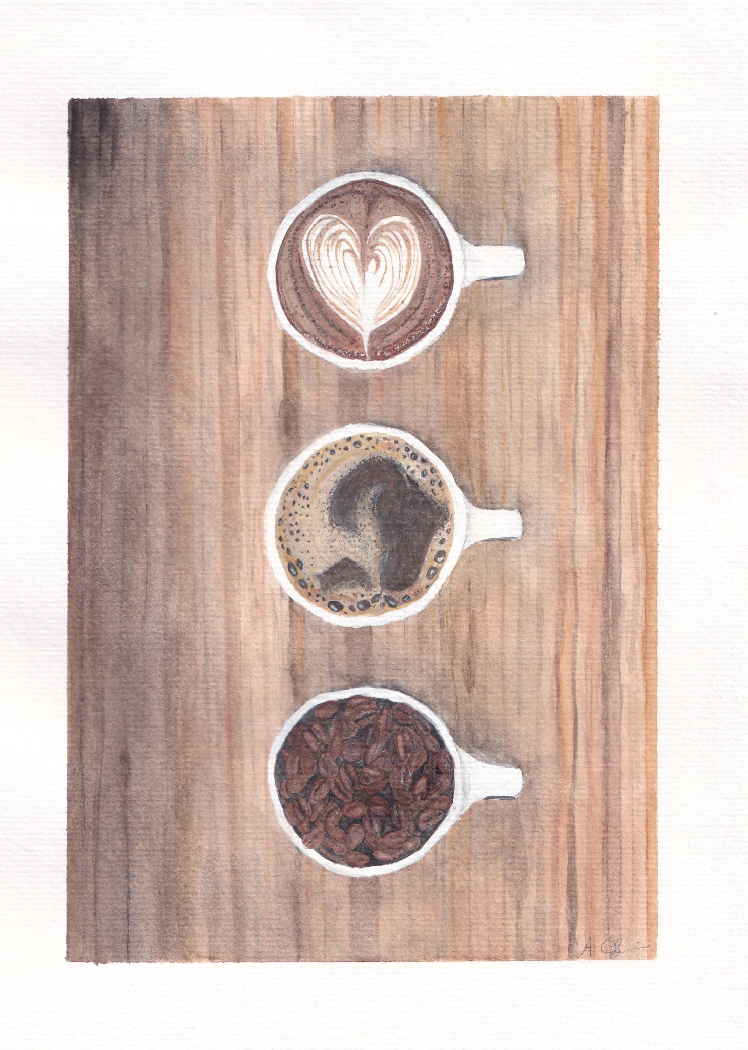 Malerei cafe kaffee im tasse espresso cappuccino Bakerei Lebensmittel Essen Kunst aquarell Kunst Rems Murr Kreis Sulzbach an der Murr Alice Obermeier Kunstdrucke Deustchlalnd