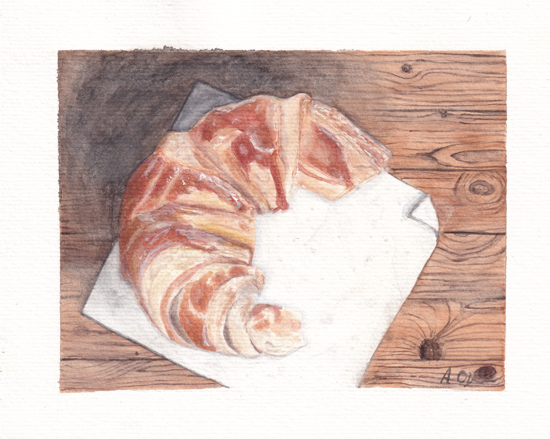 Malerei frühstuck croissant cafe Bakerei Lebensmittel Essen Kunst aquarell Kunst Rems Murr Kreis Sulzbach an der Murr Alice Obermeier