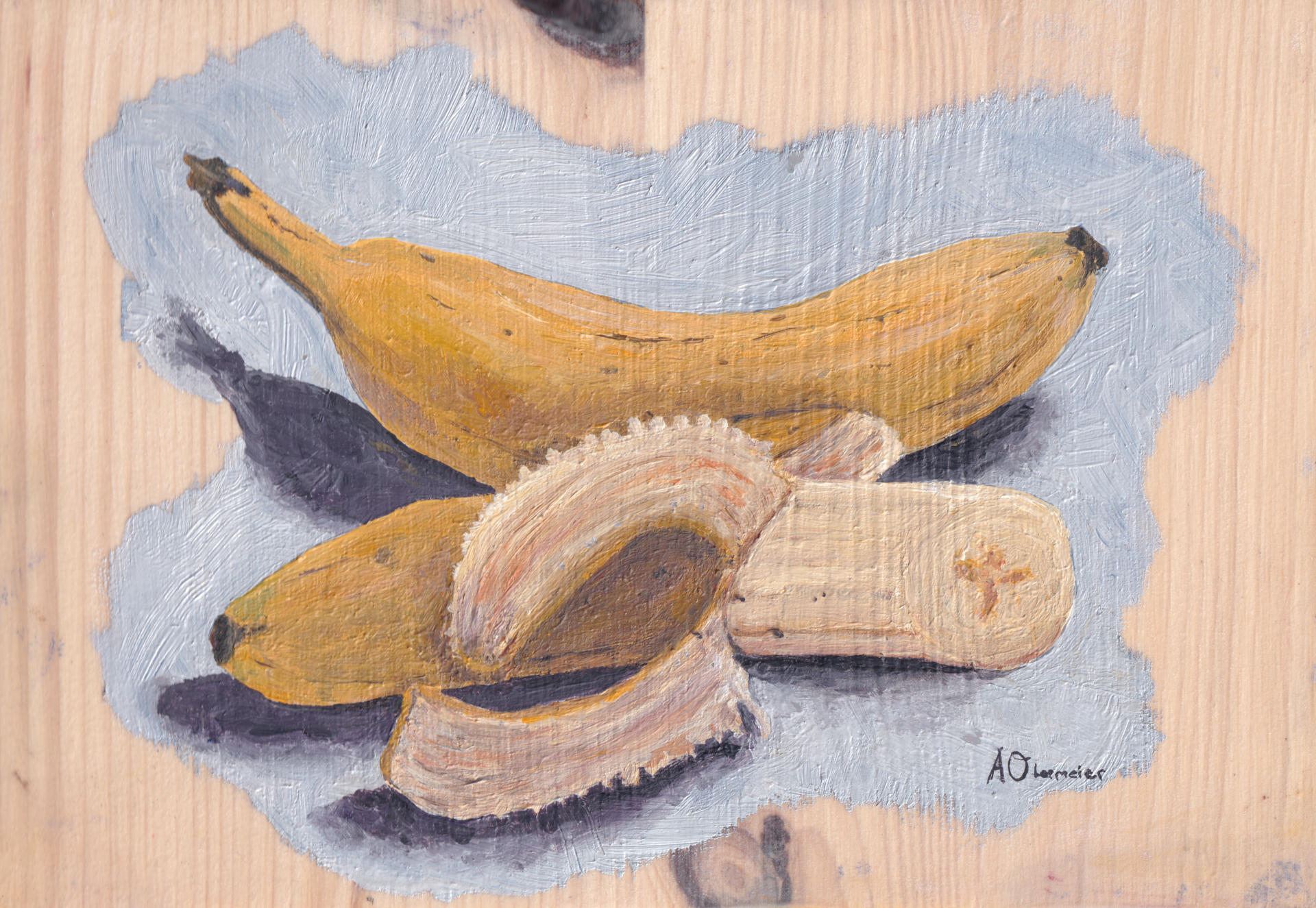 Malerei bananen lila pop art Gemälde Essen Lebensmittel Kunst auf Holz Ölgemälde Rems Murr Kreis Sulzbach an der Murr Alice Obermeier