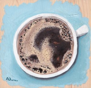 Malerei kaffee im tasse blau pop art cafe Gemälde Essen Lebensmittel Kunst auf Holz Ölgemälde Rems Murr Kreis Sulzbach an der Murr Alice Obermeier