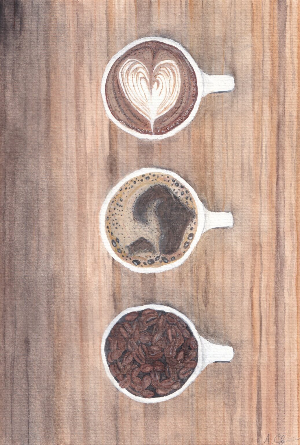 Malerei cafe kaffee im tasse espresso cappuccino Bakerei Lebensmittel Essen Kunst aquarell Kunst Rems Murr Kreis Sulzbach an der Murr Alice Obermeier