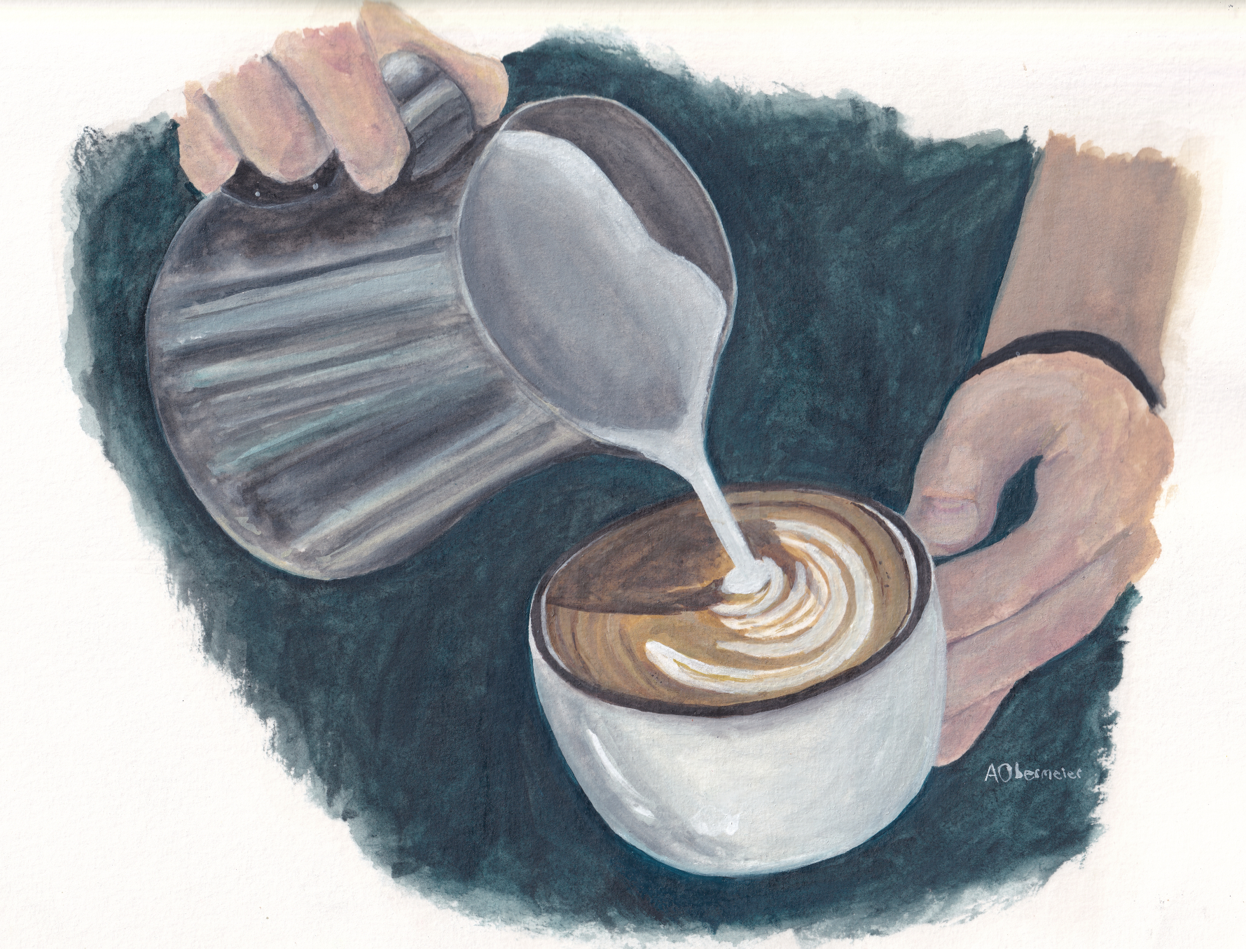 Malerei barista latte art cafe kaffee im tasse cappucino Bakerei Lebensmittel Essen Kunst aquarell gouache Kunst Rems Murr Kreis Sulzbach an der Murr Alice Obermeier