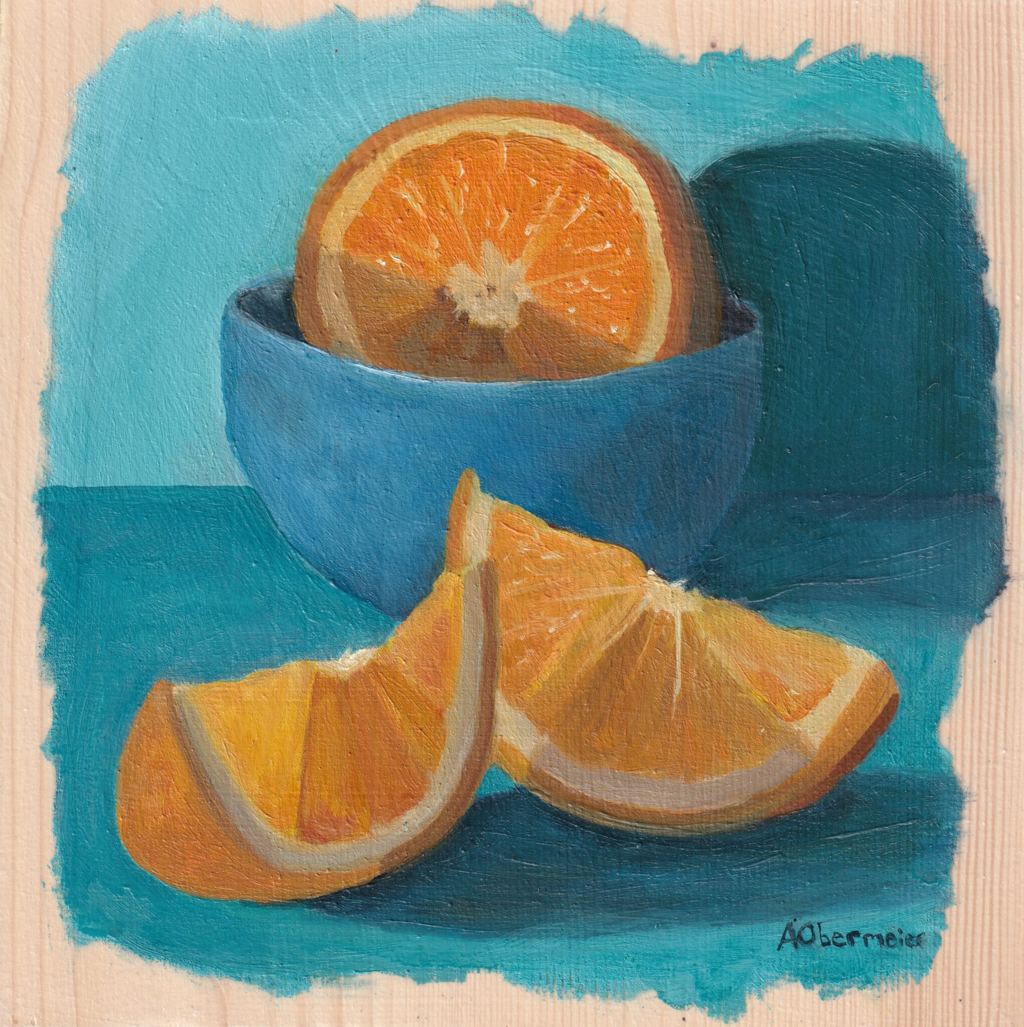 Malerei Orangen Restaurant realistisch Kunst Ölgemälde auf Holz Rems Murr Kreis Sulzbach an der Murr Alice Obermeier